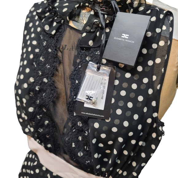 Elisabetta Franchi Italian Top Silk Lace Sz S (40)Runway Polka high neck polka - Picture 2 of 6